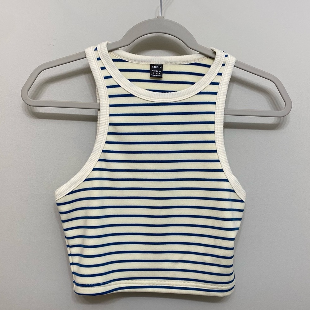 Striped Blue and light cream off white Tank Top SHEIN size Small NWOT